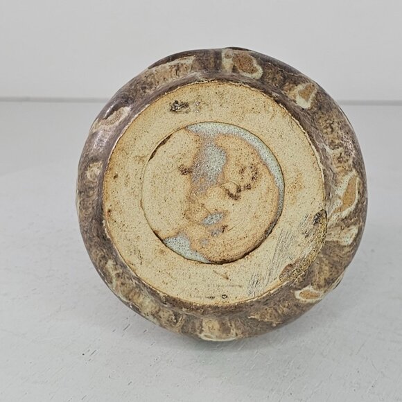 Handcrafted Pottery Vase With Earthy Brown Beige Marbled Design Signed GB - Picture 5 of 8